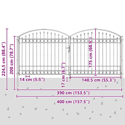 Fence Gate ASSEN Double Door with Arched Top Steel 400x175 cm