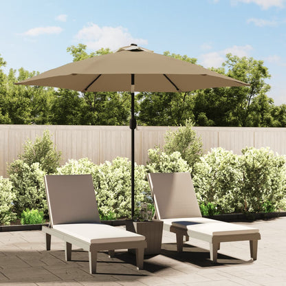 Garden Parasol with LED Lights and Steel Pole 300 cm Taupe