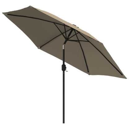 Garden Parasol with LED Lights and Steel Pole 300 cm Taupe