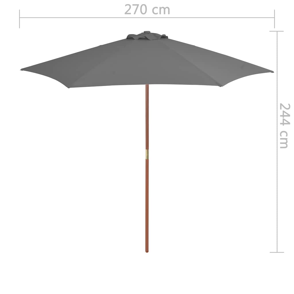 44515 vidaXL Outdoor Parasol with Wooden Pole 270 cm Anthracite