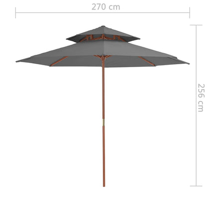 44519 vidaXL Double Decker Parasol with Wooden Pole 270 cm Anthracite