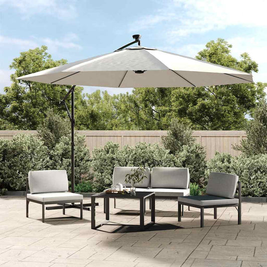 Cantilever Garden Parasol with LED Lights and Pole 350 cm Sand