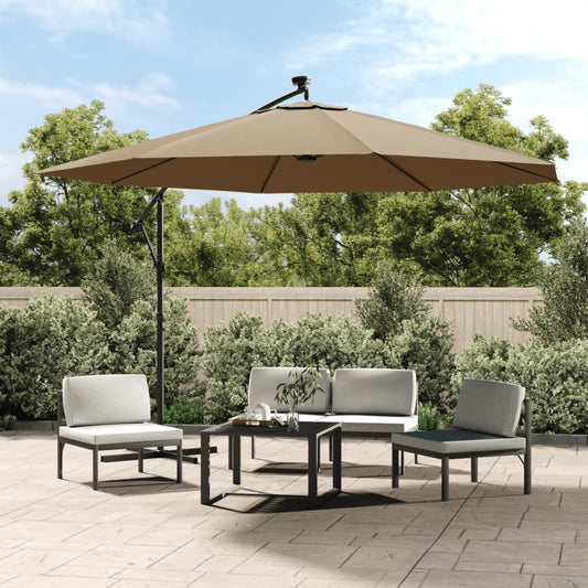 Cantilever Garden Parasol with LED Lights&Pole 350 cm Taupe