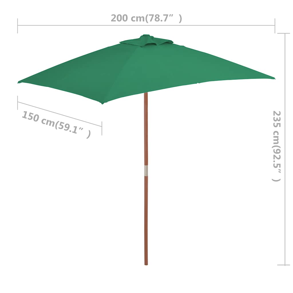 Garden Parasol | Green | Fabric, Laminated bamboo, Hardwood | 150x200 cm