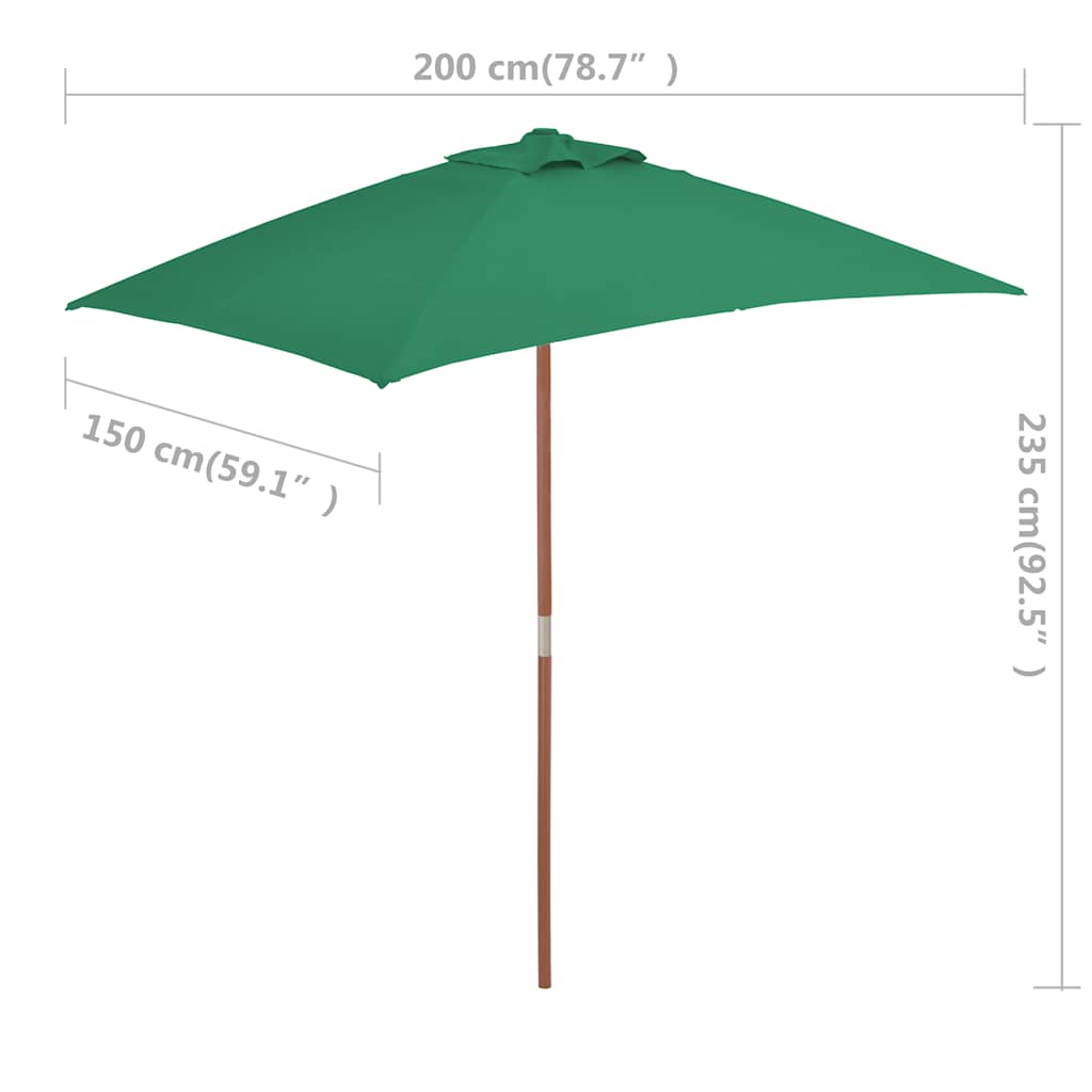 Garden Parasol | Green | Fabric, Laminated bamboo, Hardwood | 150x200 cm