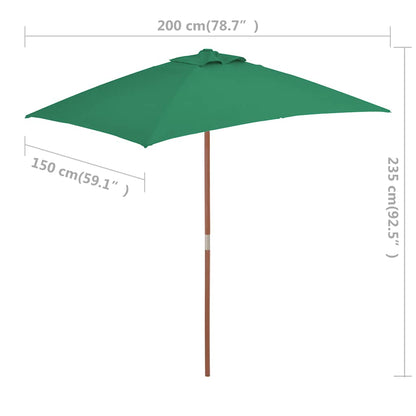 Garden Parasol | Green | Fabric, Laminated bamboo, Hardwood | 150x200 cm
