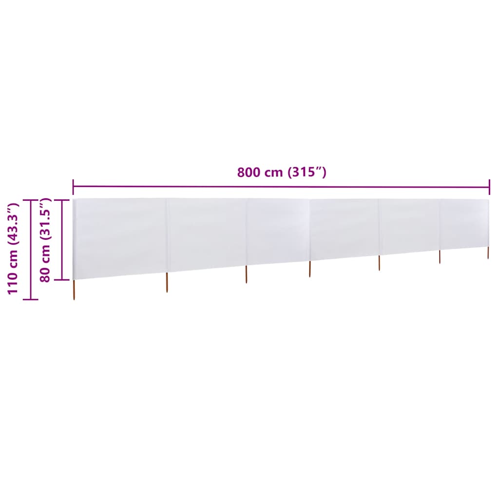 6-panel Wind Screen Fabric 800x80 cm White