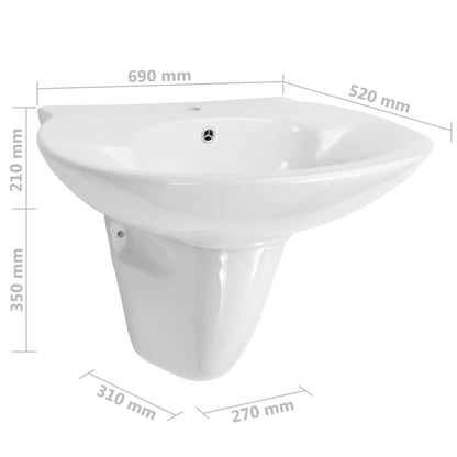 Wall-mounted Basin Ceramic White 690x520x210 mm