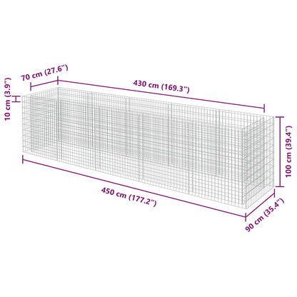 Gabion Raised Bed Galvanised Steel 450x90x100 cm