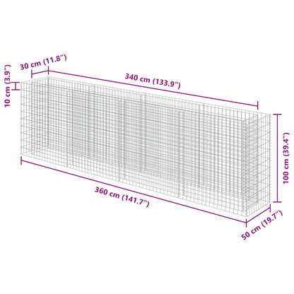 Gabion Raised Bed Galvanised Steel 360x50x100 cm