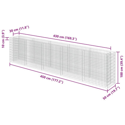 Gabion Raised Bed Galvanised Steel 450x50x100 cm
