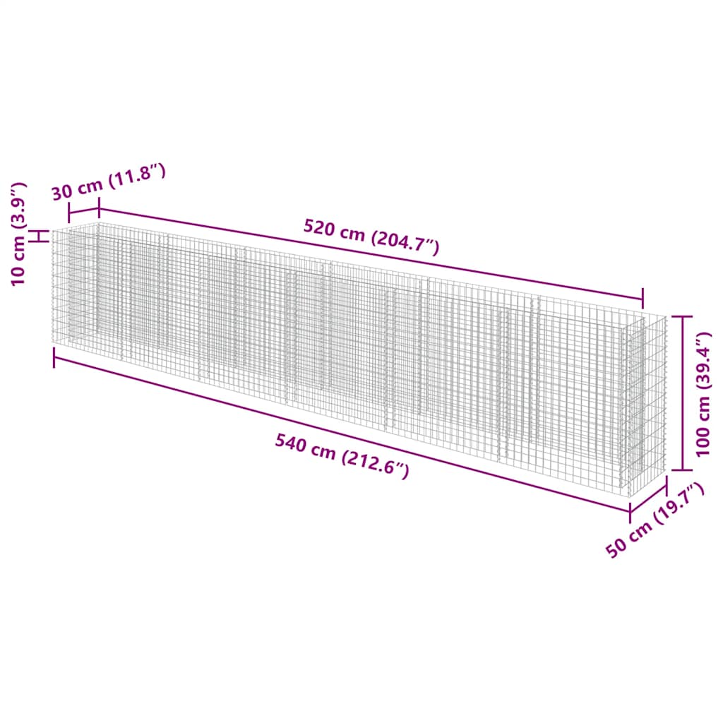 Gabion Raised Bed Galvanised Steel 540x50x100 cm