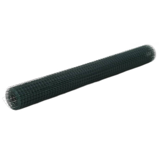 143634 vidaXL Chicken Wire Fence Steel with PVC Coating 25x1,5 m Green