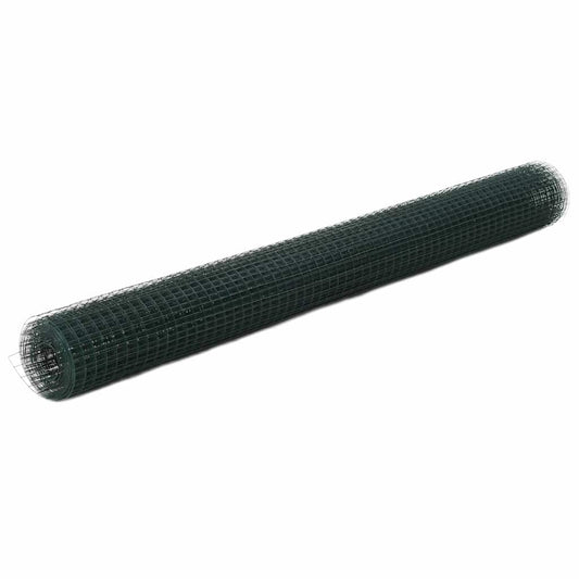 143636 vidaXL Chicken Wire Fence Steel with PVC Coating 25x1,5 m Green