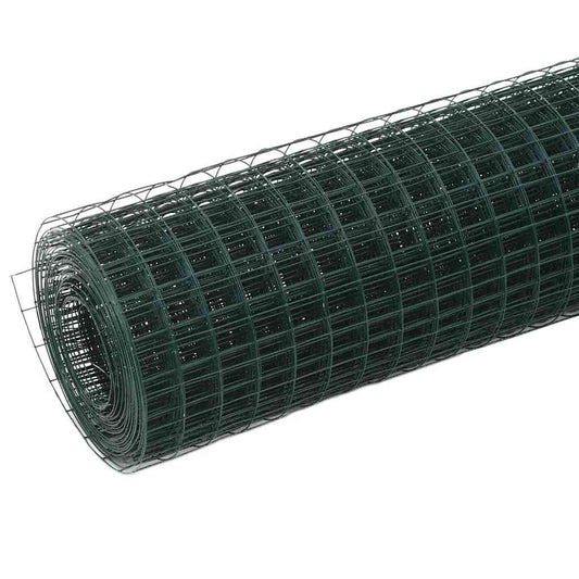 143636 vidaXL Chicken Wire Fence Steel with PVC Coating 25x1,5 m Green