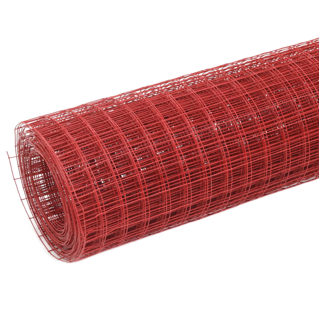 Chicken Wire Fence Steel with PVC Coating 25x1 m Red