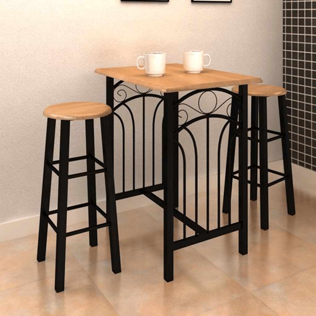 275403 vidaXL Bar Table and Stool Set 3 Pieces Wood and Steel (240095)