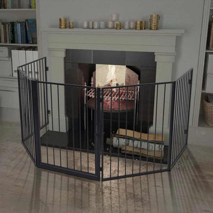 275411 vidaXL Fireplace Fence for Pets Black Steel (242684)