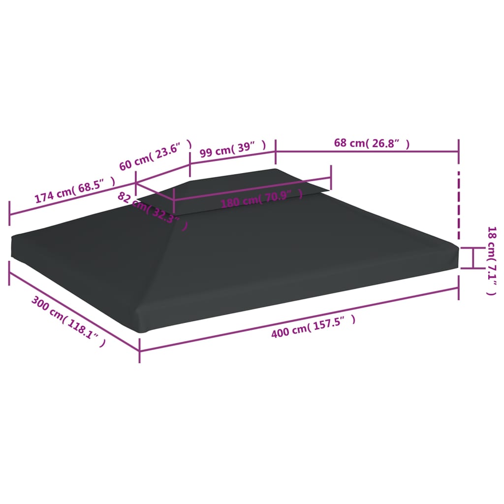 Gazebo Top Cover | Anthracite | Polyester with PVC coating | 4x3 meters