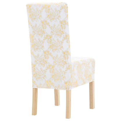 6 pcs Straight Chair Covers Stretch White with Golden Print