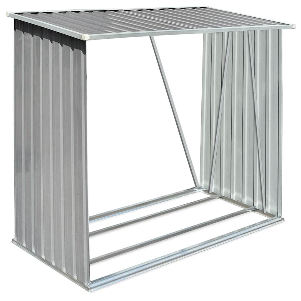 Garden Log Storage Shed Galvanised Steel 163x83x154 cm Grey