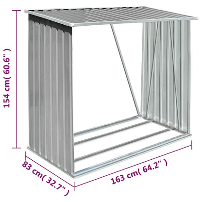 Garden Log Storage Shed Galvanised Steel 163x83x154 cm Grey