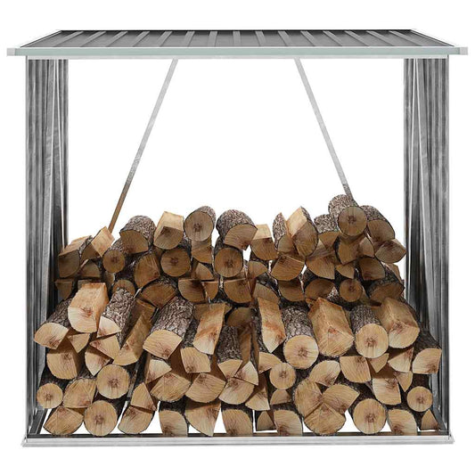 Garden Log Storage Shed Galvanised Steel 163x83x154 cm Grey