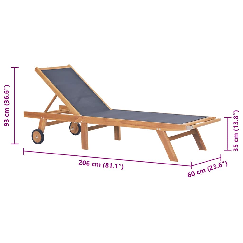 Sunlounger | Teak and Black | Teak wood and Textilene fabric | Standard