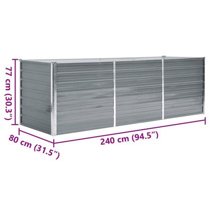 Garden Raised Bed Galvanised Steel 240x80x77 cm Grey