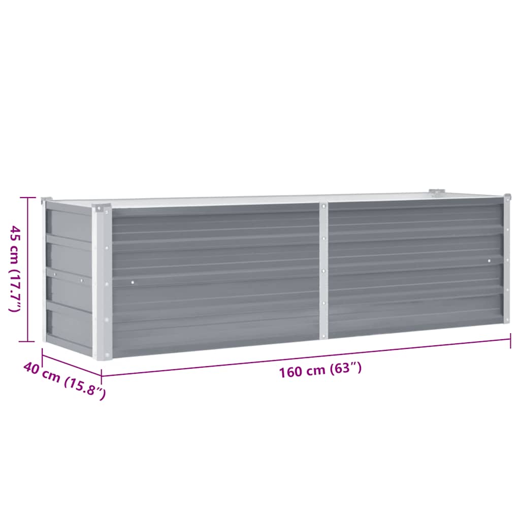 Garden Raised Bed Galvanised Steel 160x40x45 cm Grey