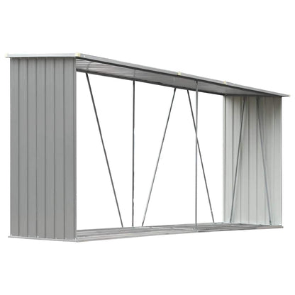Garden Log Storage Shed Galvanised Steel 330x84x152 cm Grey