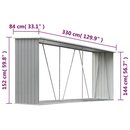 Garden Log Storage Shed Galvanised Steel 330x84x152 cm Grey