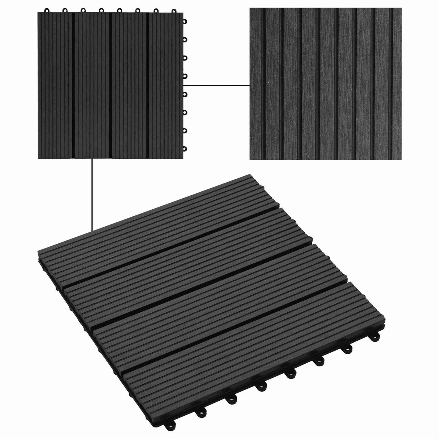Decking Tile 11 pcs Black 30 x 30 cm WPC