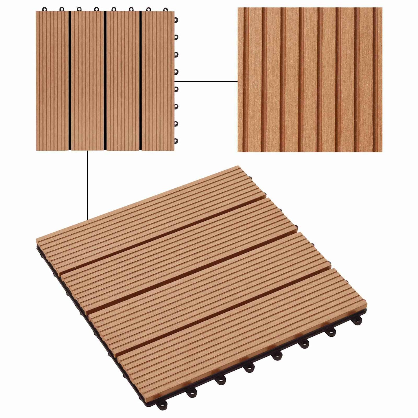 Decking Tile 11 pcs Teak 30 x 30 cm WPC