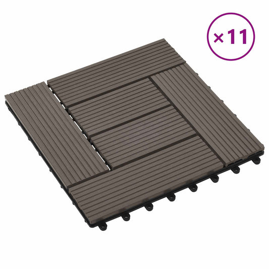 Decking Tile 11 pcs Dark Brown 30 x 30 cm WPC
