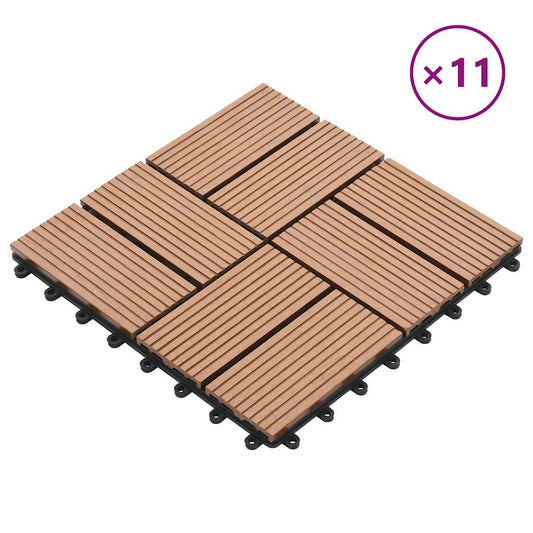 11 pcs Decking Tiles WPC 30x30 cm 1 sqm Brown