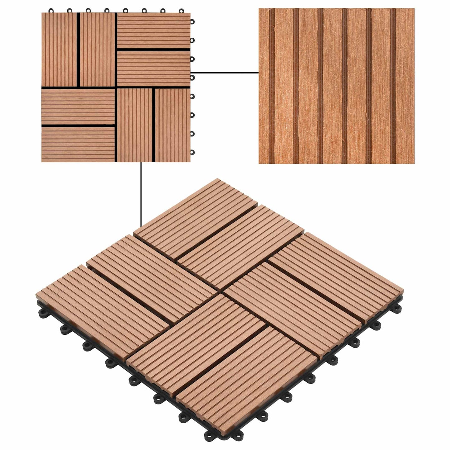 Decking Tile 11 pcs Brown 30 x 30 cm WPC