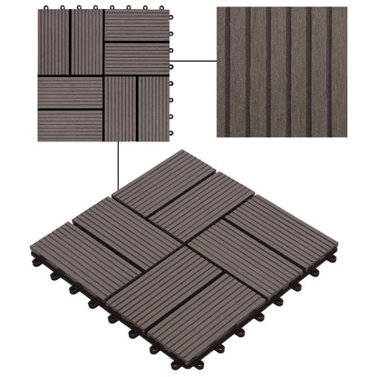 Decking Tile 11 pcs Dark Brown 30 x 30 cm WPC
