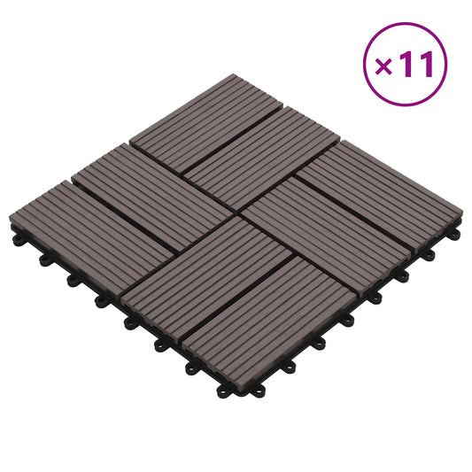 Decking Tile 11 pcs Dark Brown 30 x 30 cm WPC