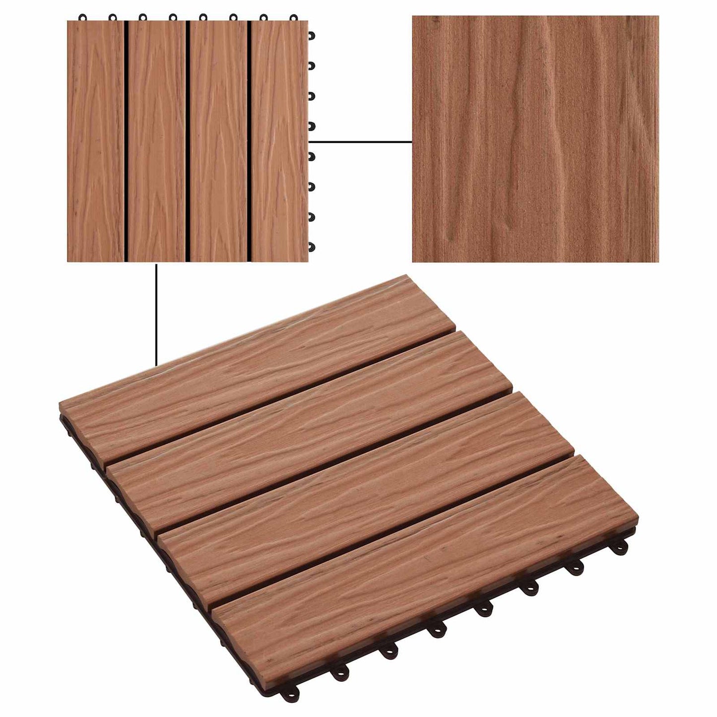 Decking Tile 3D Design 11 pcs Light Brown 30 x 30 cm WPC
