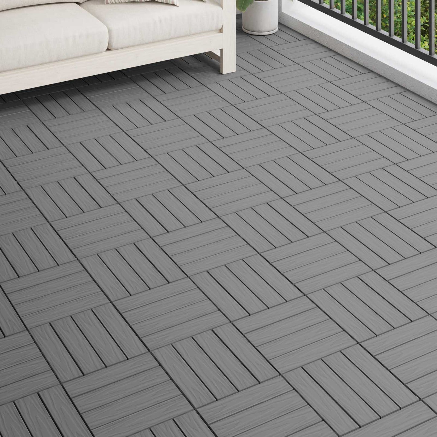 Decking Tile 3D Design 11 pcs Grey 30 x 30 cm WPC