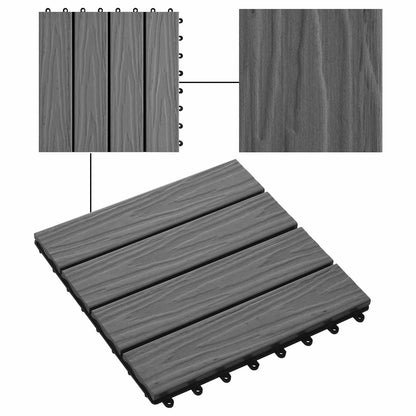 Decking Tile 3D Design 11 pcs Grey 30 x 30 cm WPC