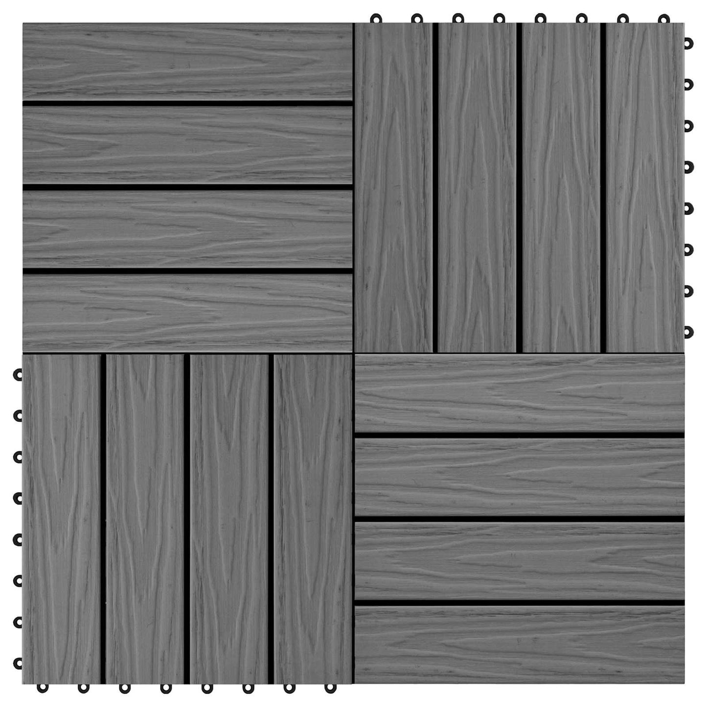 Decking Tile 3D Design 11 pcs Grey 30 x 30 cm WPC