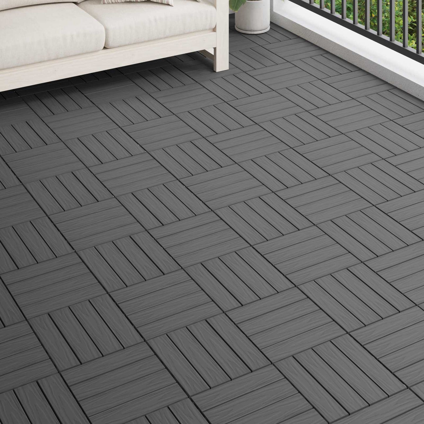 Decking Tile 3D Design 11 pcs Black 30 x 30 cm WPC
