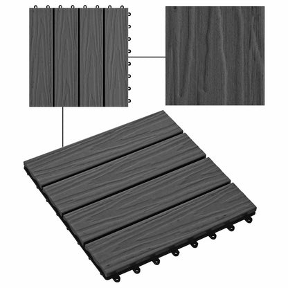 Decking Tile 3D Design 11 pcs Black 30 x 30 cm WPC