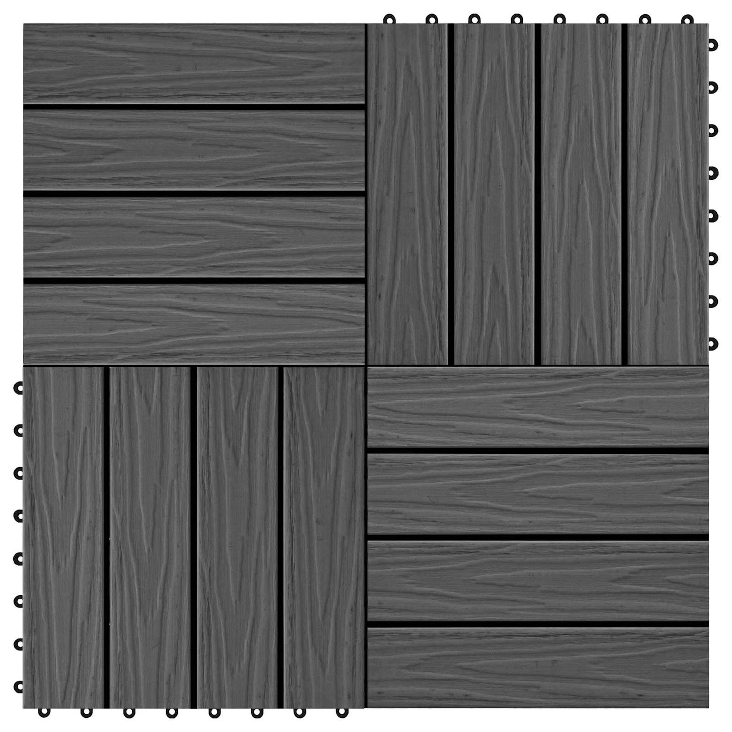 Decking Tile 3D Design 11 pcs Black 30 x 30 cm WPC