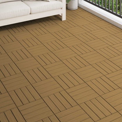 Decking Tile 3D Design 11 pcs Teak 30 x 30 cm WPC