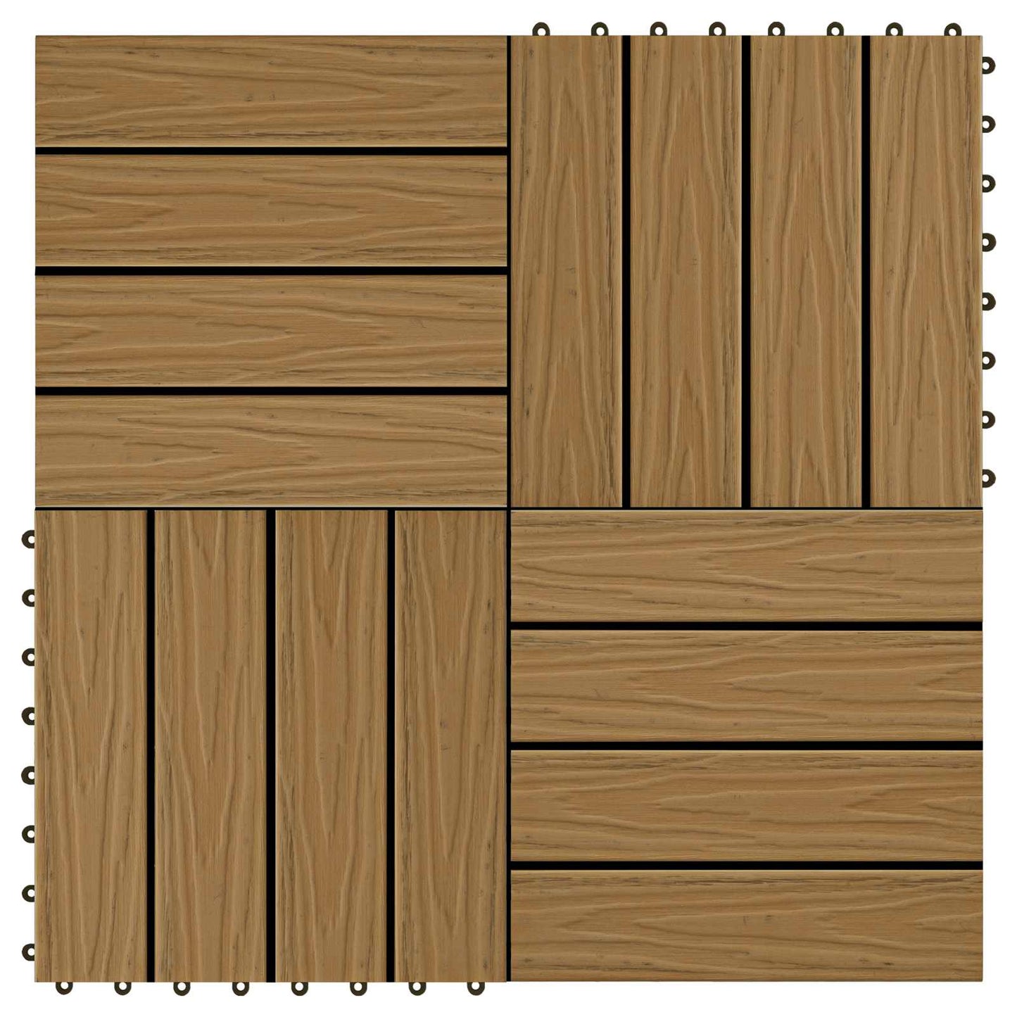 Decking Tile 3D Design 11 pcs Teak 30 x 30 cm WPC