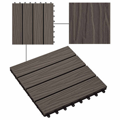 Decking Tile 3D Design 11 pcs Dark Brown 30 x 30 cm WPC