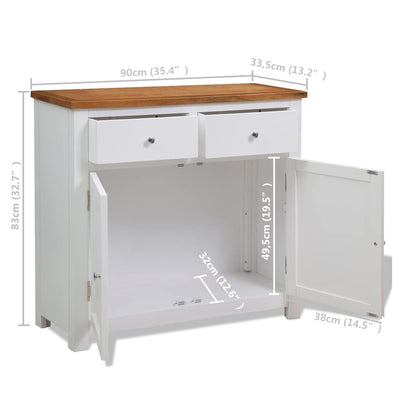 247123 vidaXL Sideboard 90x33,5x83 cm Solid Oak Wood